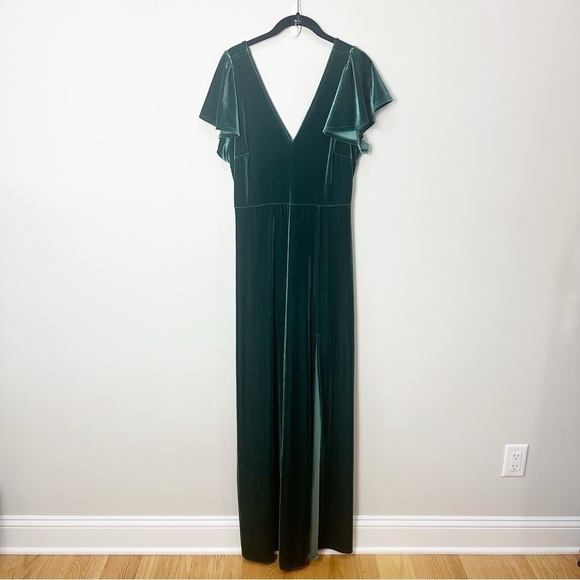 Birdy Grey Hannah Velvet Gown Dress Emerald Green Double V neck Flutter Sleeve - Picture 5 of 13